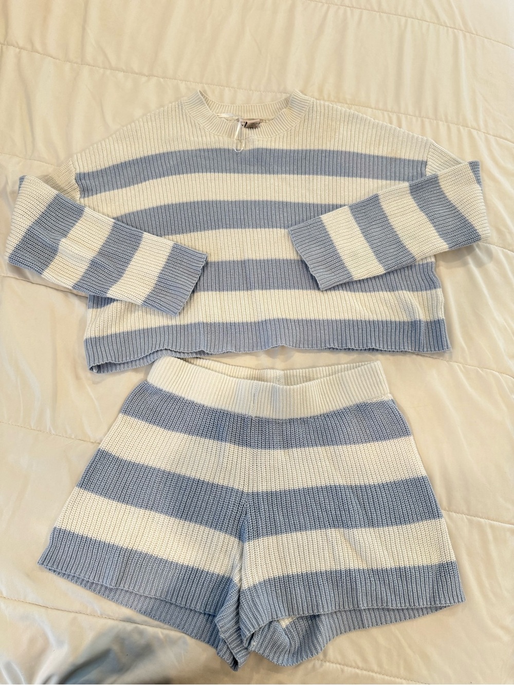 Sincerly Jules Blue and White Striped Knit Pajama Set